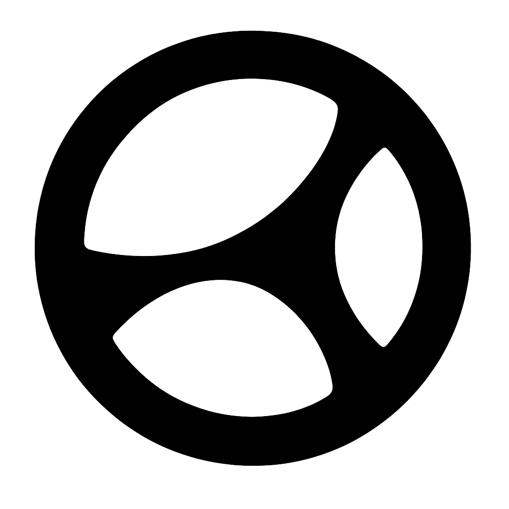 Serava logo - black circular design with three organic shapes